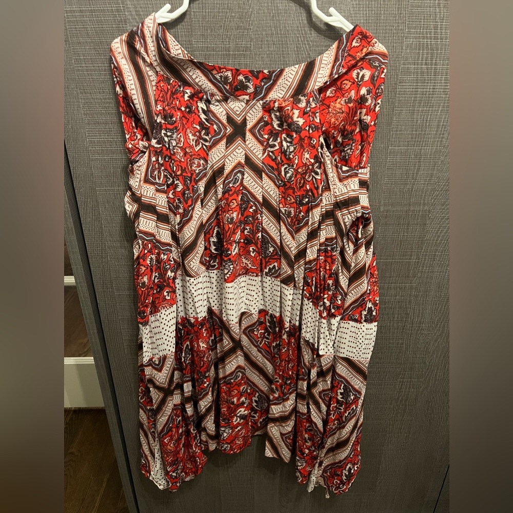 NWT Free People Floral Red Uneven Flared Handkerchief Hem Flowy Skirt size 8